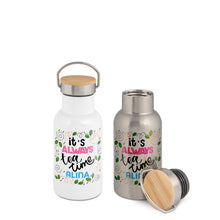 Lade das Bild in den Galerie-Viewer, Thermoflasche mit Bambusdeckel Edelstahl inkl. Druck nach Kundenwunsch