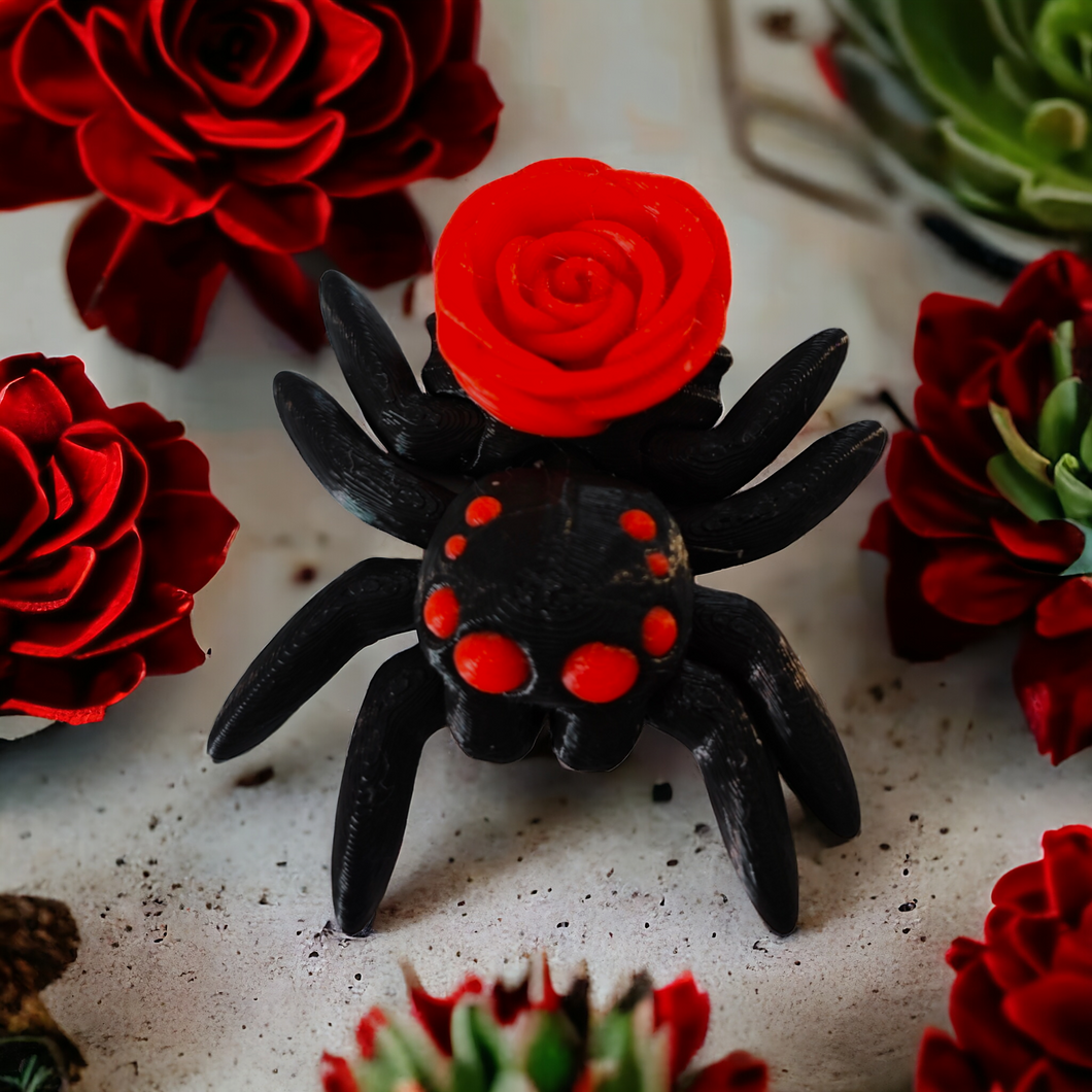 3D Tiny Spider Red Rose